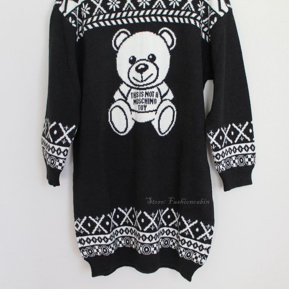NWT Moschino Teddy Bear Sweater Dress | Cozy Knit Logo Winter Dress - Picture 9 of 16